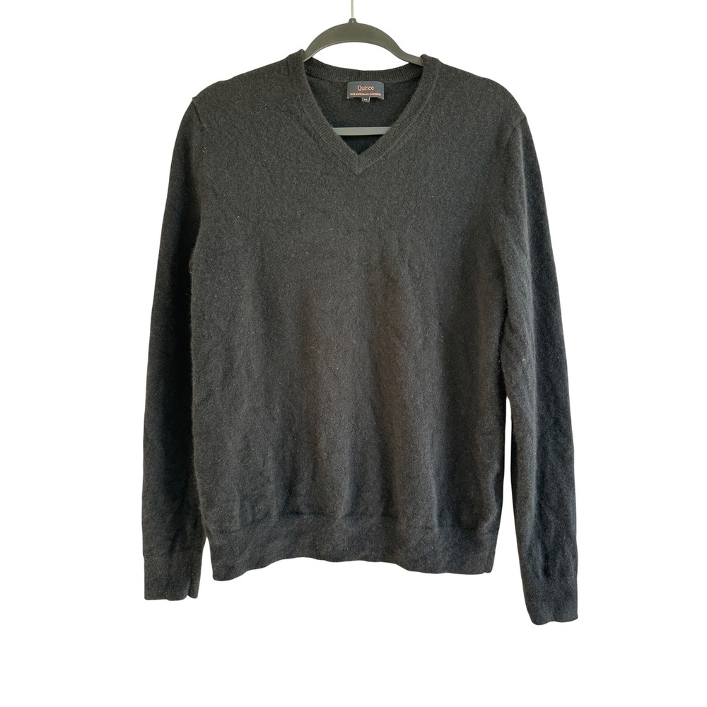 Quince Womens 100% Mongolian Cashmere V-Neck Sweater Charcoal Black Women Medium